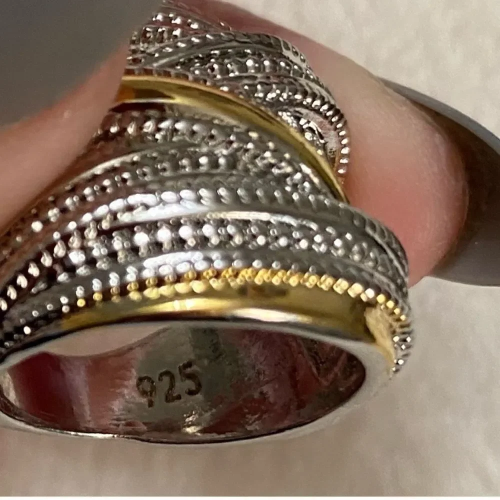 The Designer 2 Tone 925 Silver Statement Ring size 6
